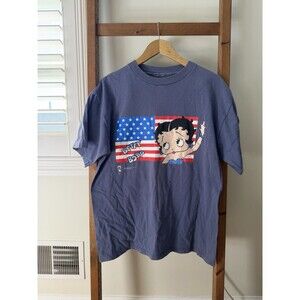 Vintage 1996 Collegeware Betty Boop Shirt Adult L USA Flag America Single Stitch
